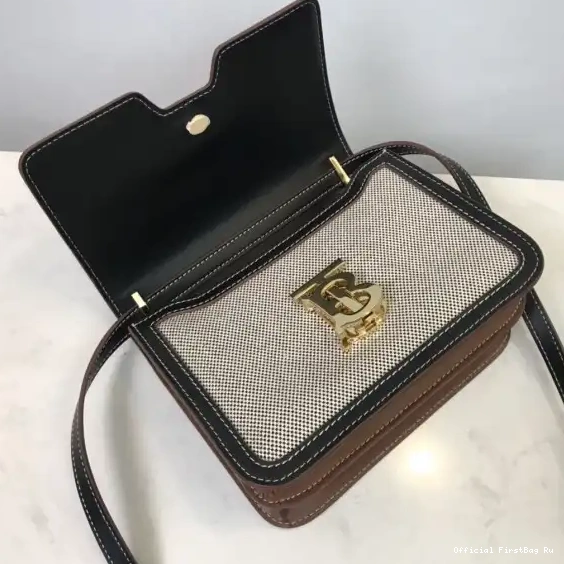 Official FirstBag Ru BURBERRY Leather TB Two-tone and Canvas Bag 0605